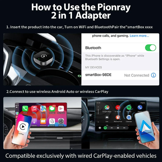 Adaptador CarPlay y Android Auto Inalámbrico – Compatible con el 99% de los Coches con CarPlay por Cable