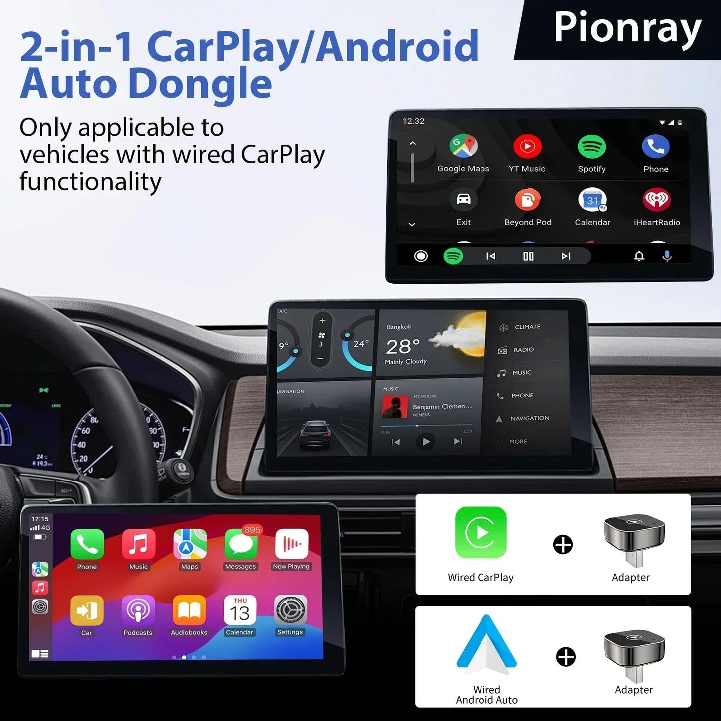 Adaptador CarPlay y Android Auto Inalámbrico – Compatible con el 99% de los Coches con CarPlay por Cable